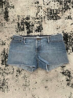 2000s Vintage Y2K Lowrise Lightwash No Waistband Cutoff Denim Shorts Size 0